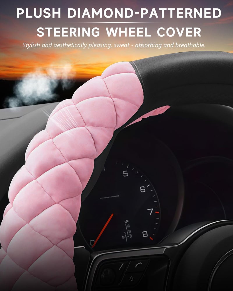 Cxtiy Universal Car Steering Wheel Cover Fluffy Winter Plush Steering Wheel Cover (A-Pink) - Image 4